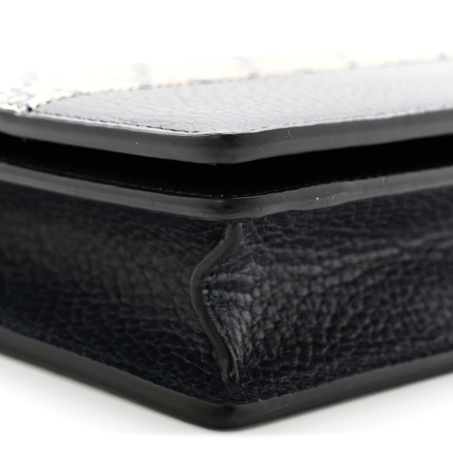 GG Supreme Monogram Textured Dollar Calfskin Mini GG Marmont Chain Wallet Beige Blue