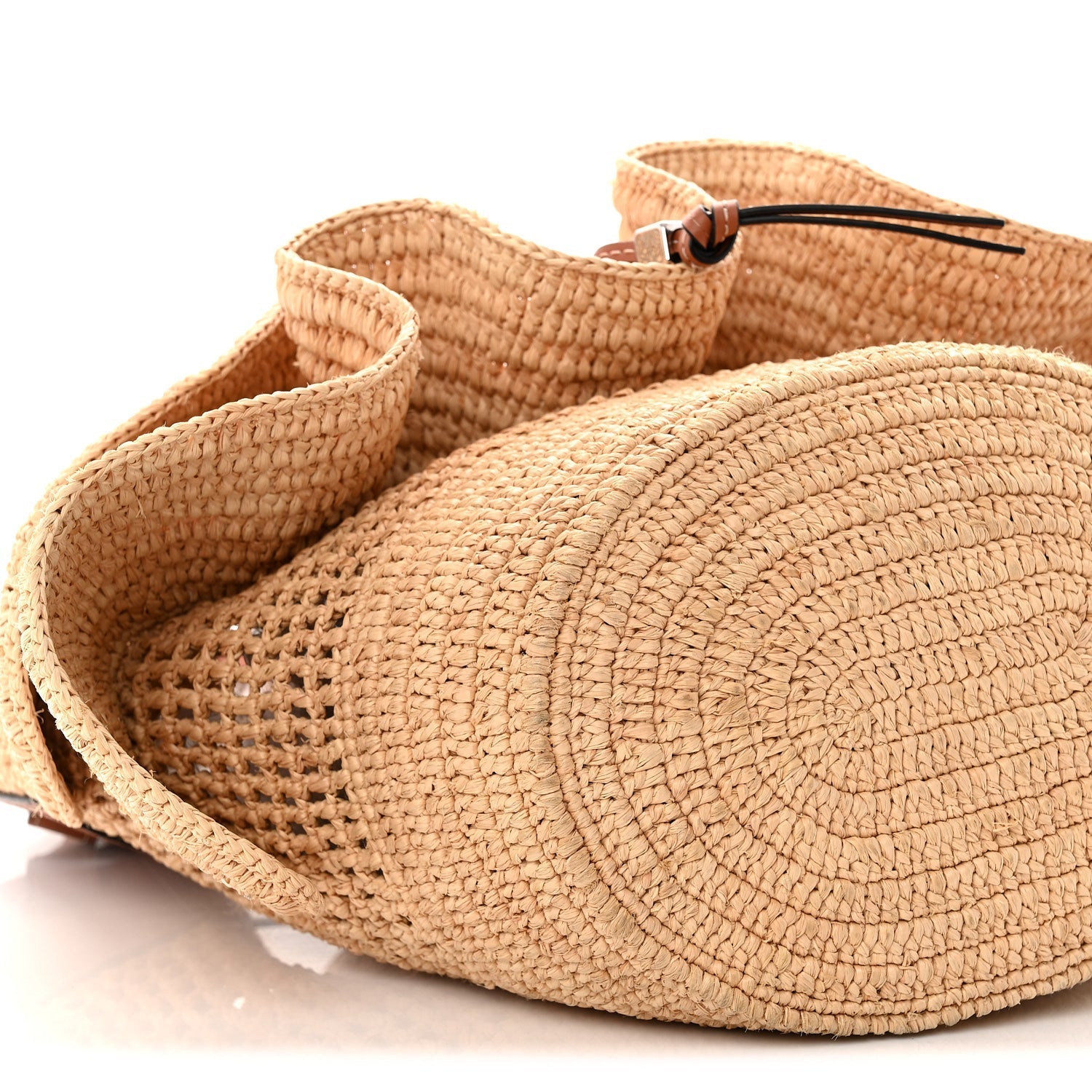 Raffia Calfskin Paulas Ibiza Balloon Ruffle Basket Tote Bag Natural Tan