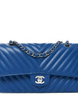 Caviar Chevron Quilted Medium Double Flap Blue