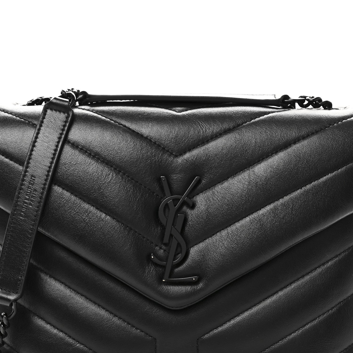 Calfskin Y Quilted Monogram Monochrome Small Loulou Chain Satchel Black