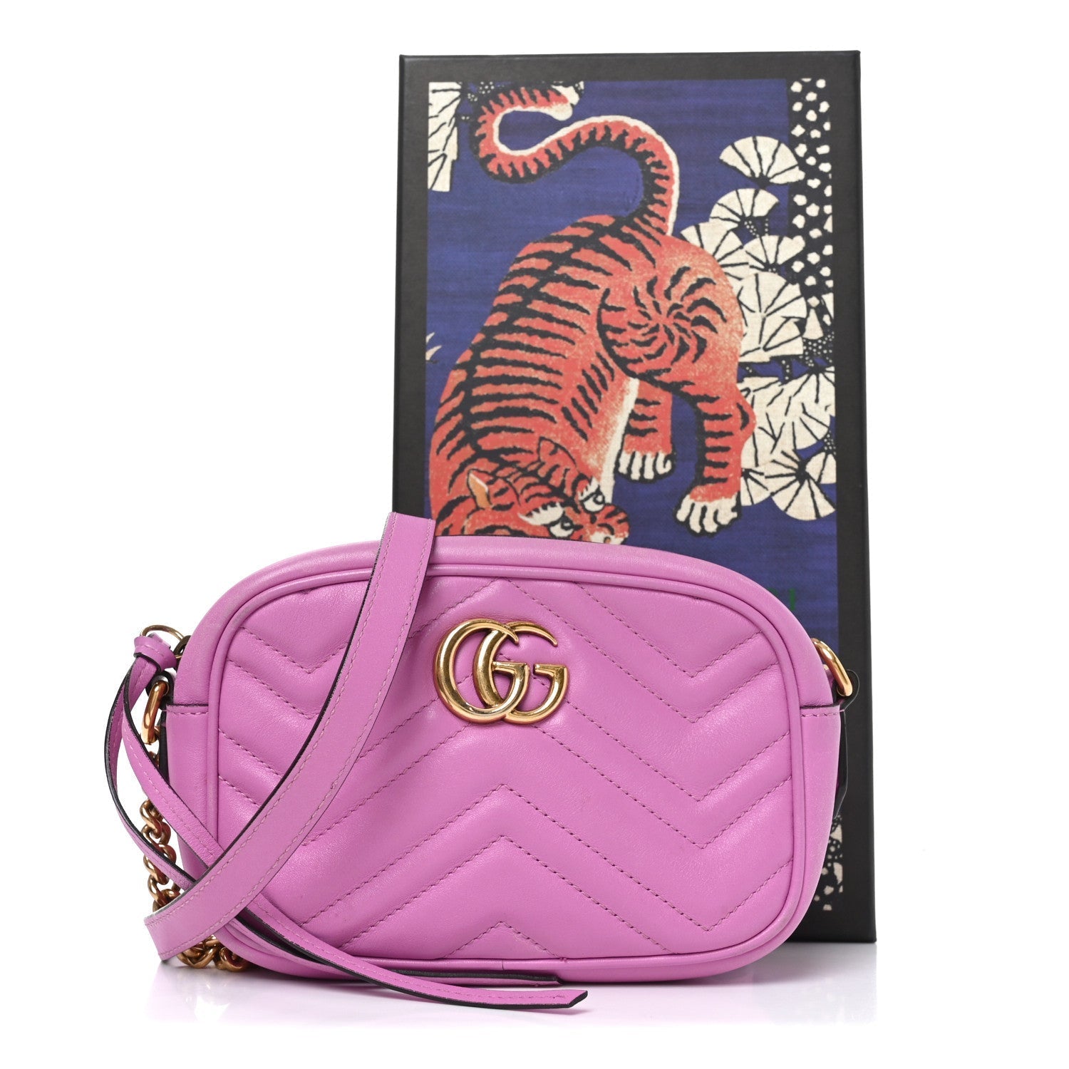 Calfskin Matelasse Mini GG Marmont Chain Shoulder Bag Candy Mousse