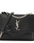 Calfskin Crocodile Embossed Medium Monogram Sunset Black