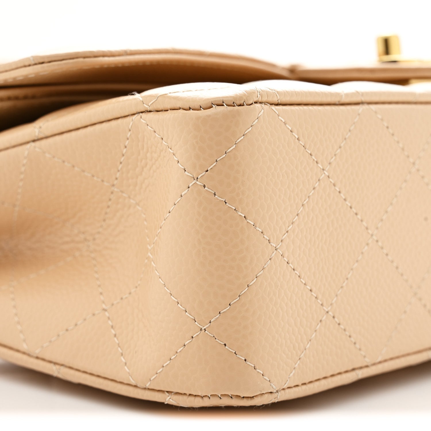 Caviar Quilted Medium Double Flap Beige