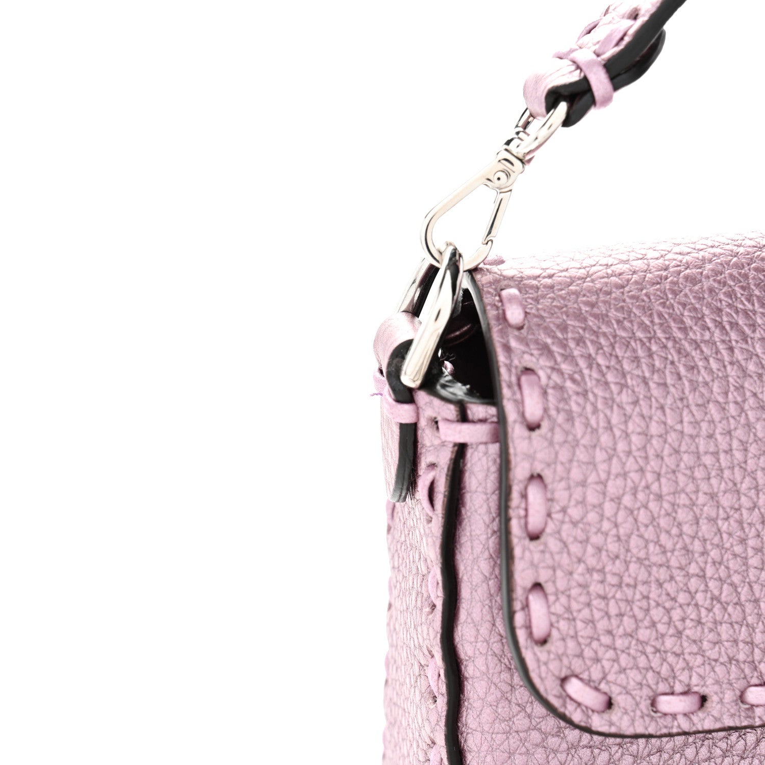Metallic Cuoio Roma Sellerissima Nappa Sintetica Tape Stitch Mini Baguette Rosa Placca Argento