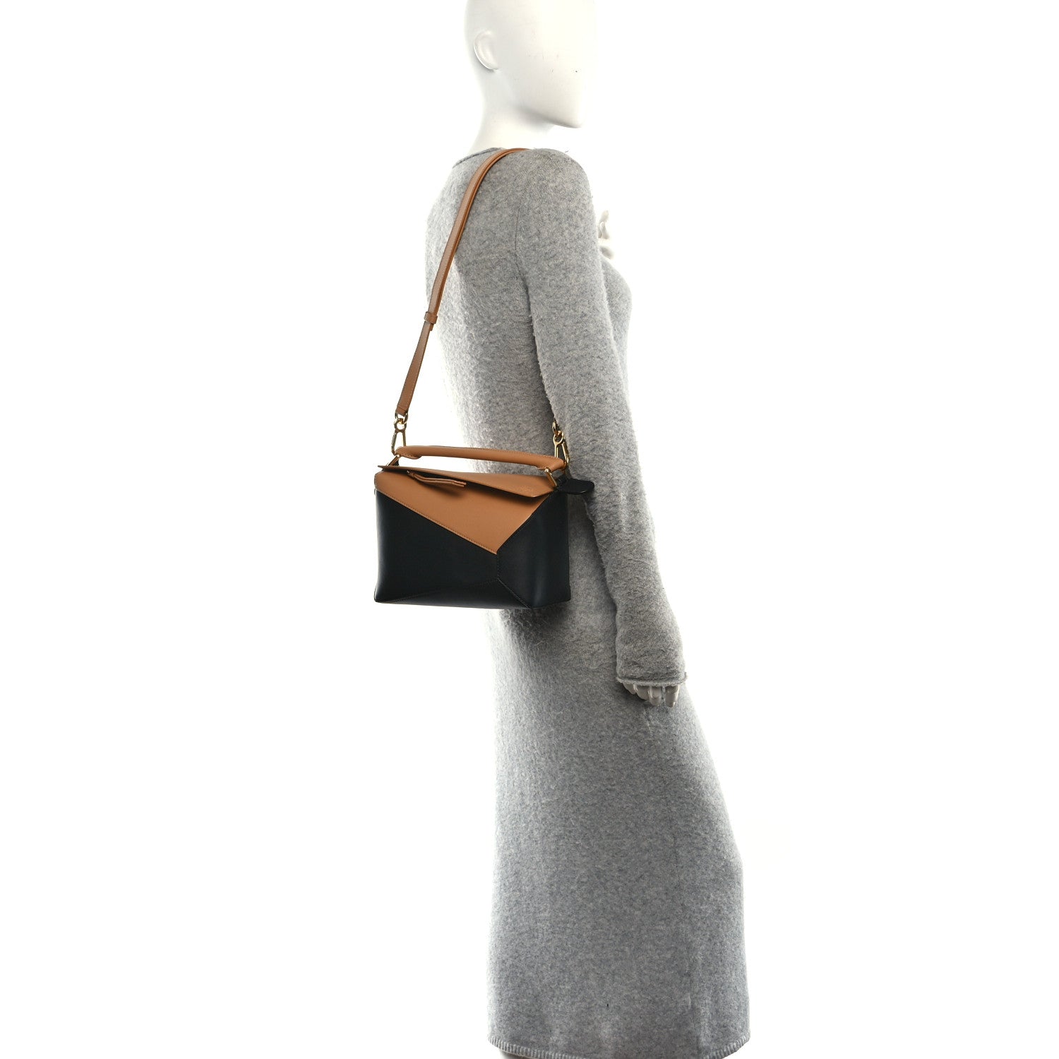 Calfskin Small Puzzle Edge Bag Warm Desert Black