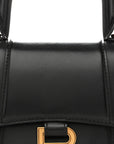 Shiny Box Calfskin Hourglass Top Handle Bag XS Black