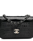Shiny Alligator Mini Rectangular Flap Black