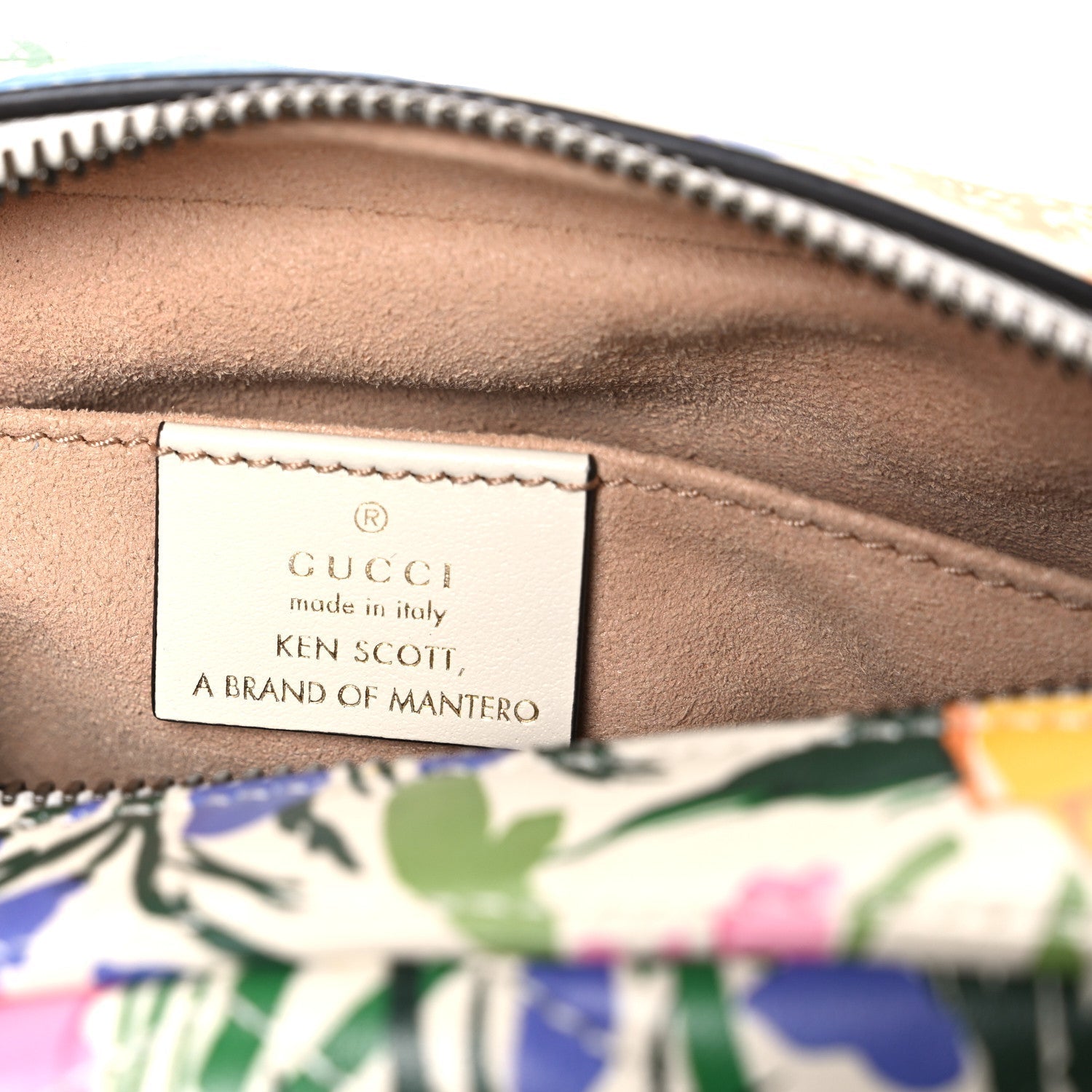 X KEN SCOTT Calfskin Matelasse Floral Print Mini GG Marmont Chain Shoulder Bag Ivory Pink