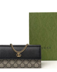 Dollar Calfskin GG Supreme Monogram Petite GG Marmont Wallet Chain Bag Black Beige Ebony