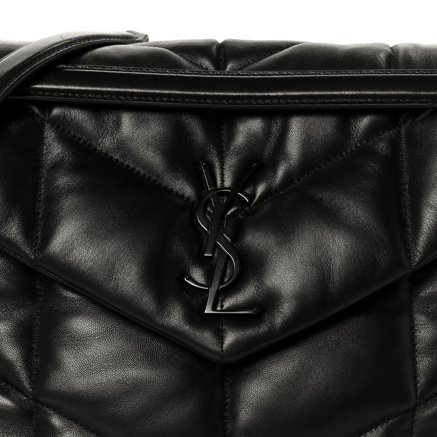 Lambskin Quilted Monogram Monochrome Medium Loulou Puffer Chain Satchel Black