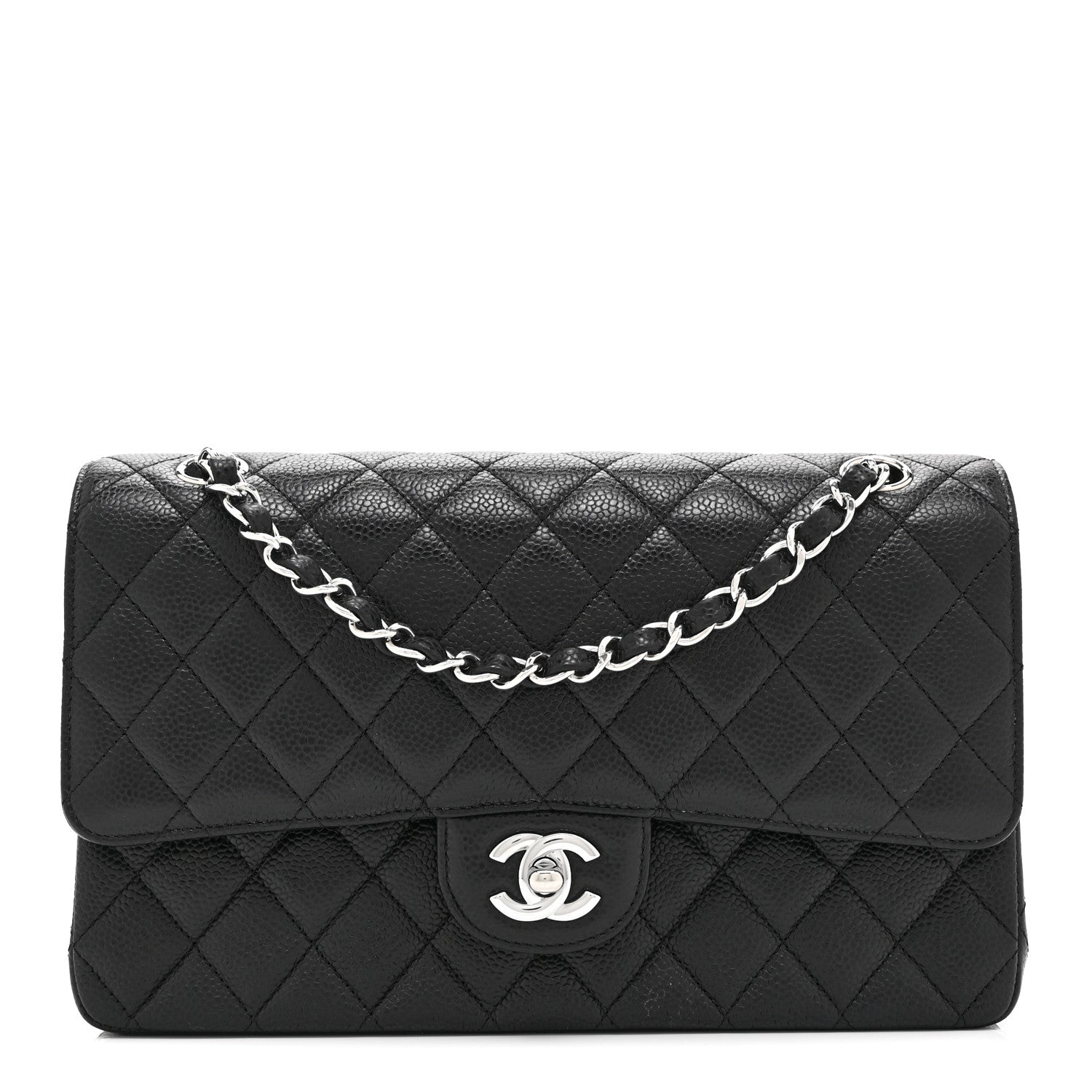 Caviar Quilted Medium Double Flap Black