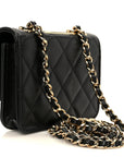 Lambskin Quilted Trendy CC Card Holder On Chain Black