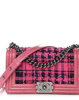 Patent Tweed Medium Boy Flap Fuchsia