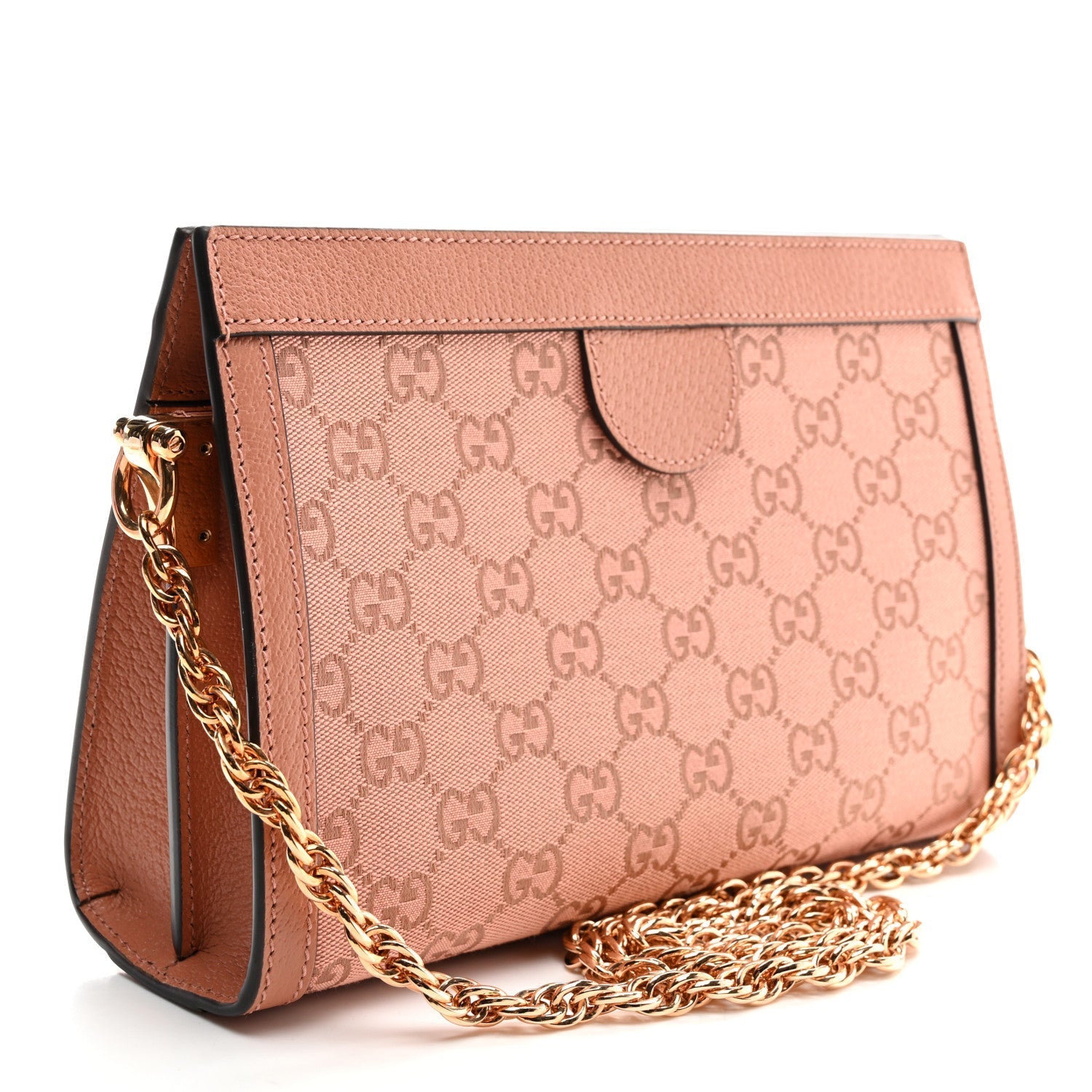 Monogram Textured Dollar Calfskin Small Ophidia Chain Shoulder Bag Cloche Rose Pink