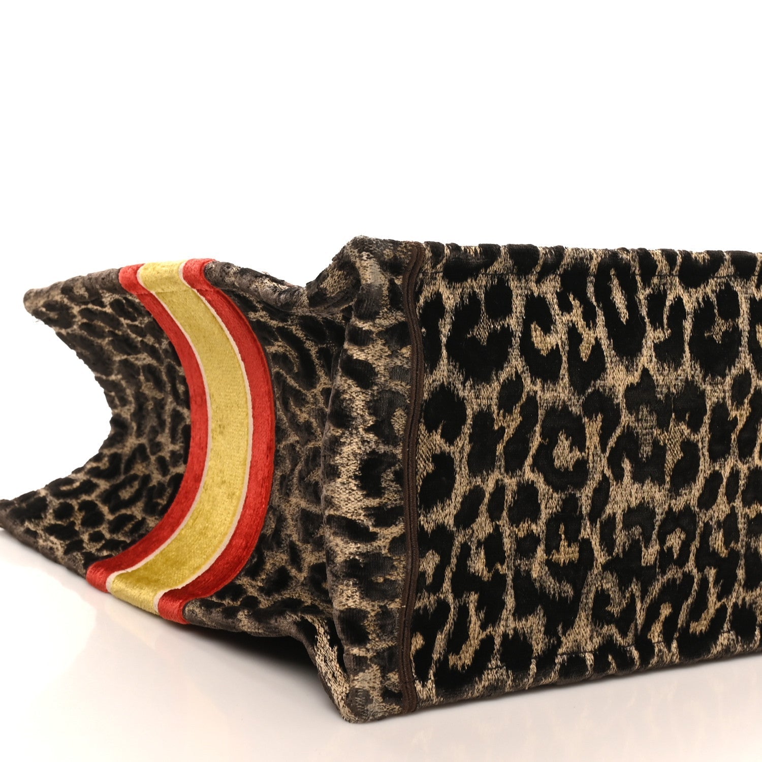 Canvas Velvet Embroidered Large Leopard Book Tote Tote Beige