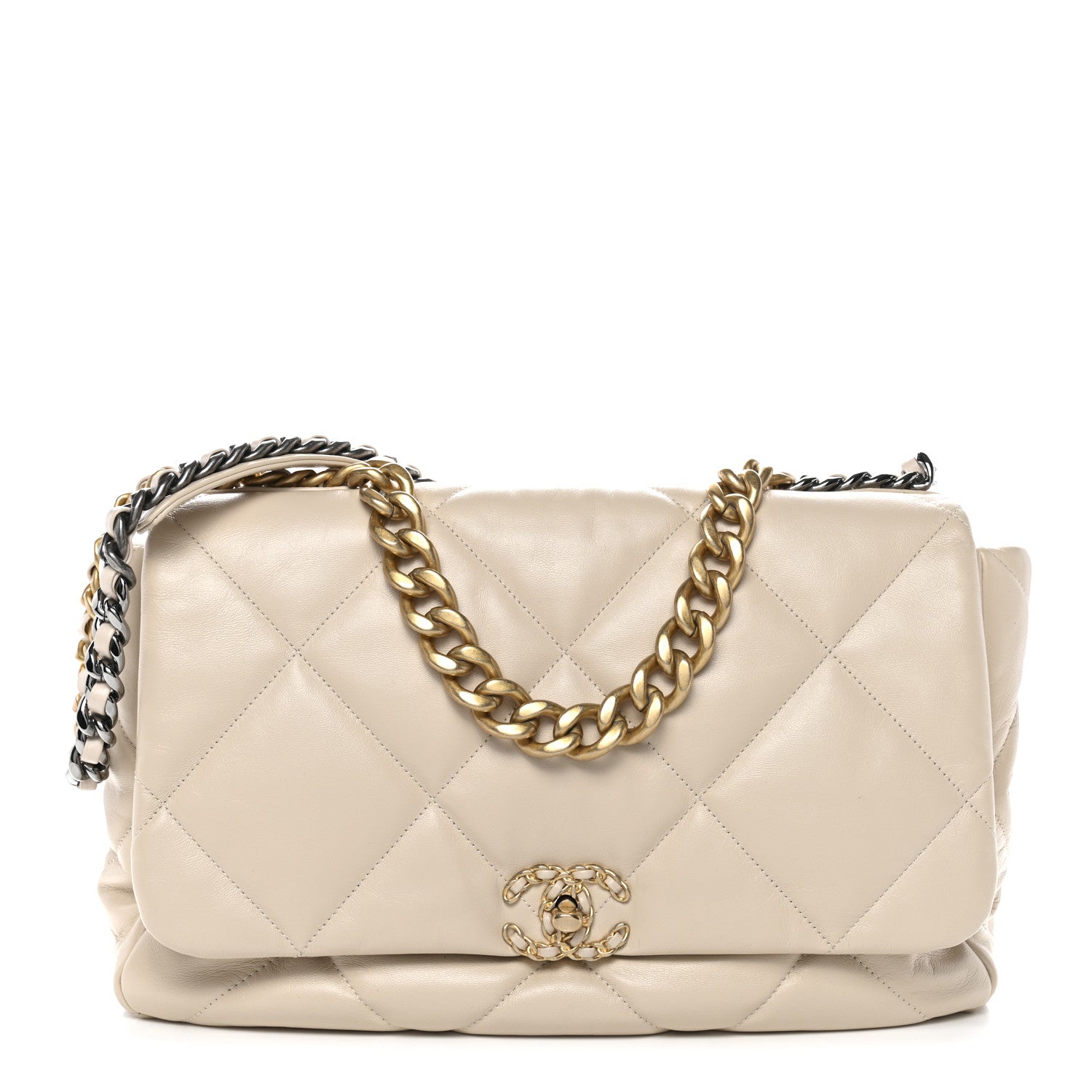 Goatskin Quilted Maxi CHNL 19 Flap Beige