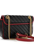 Vintage Effect Calfskin Matelasse Diagonal Small Torchon GG Marmont Shoulder Bag Black Romantic Cherry