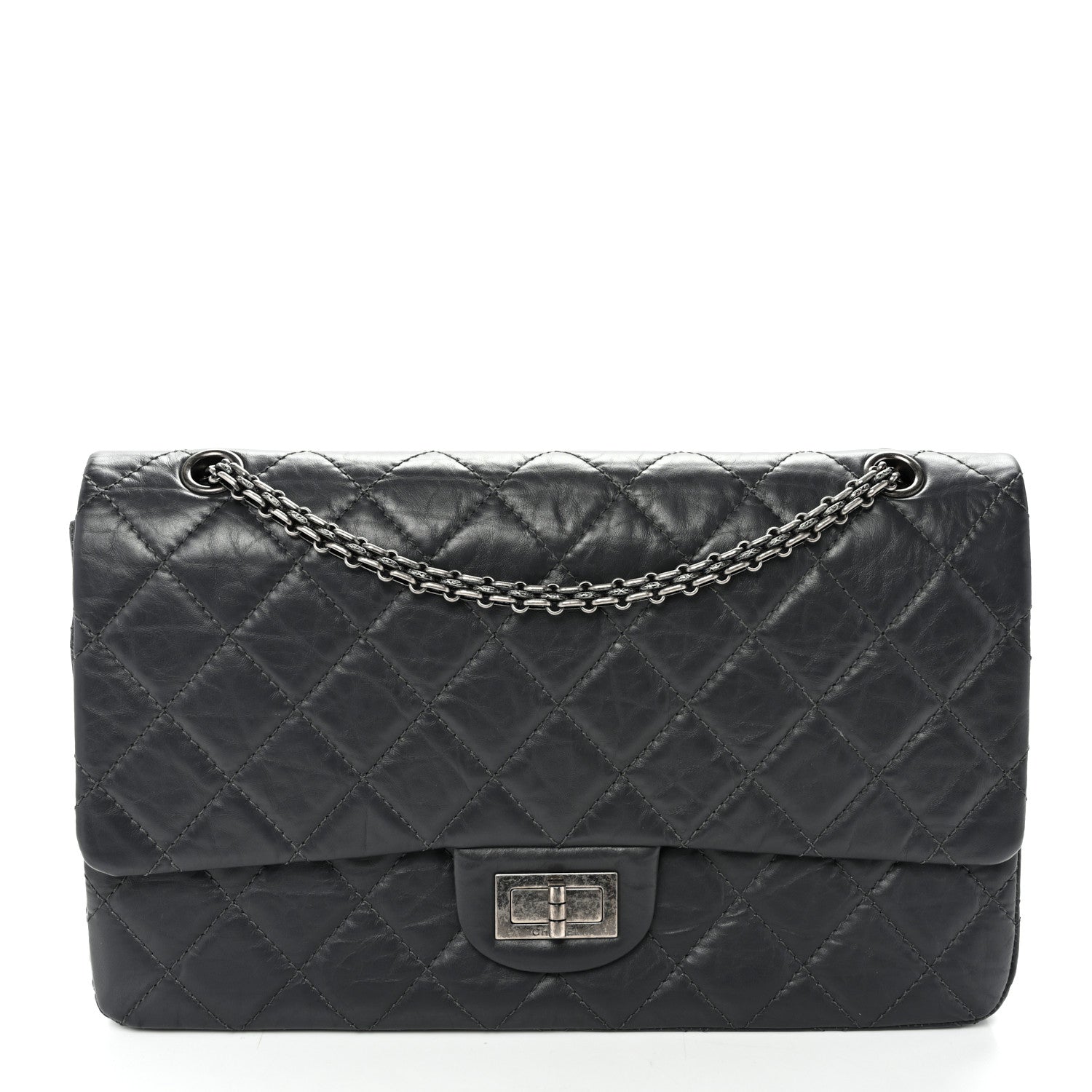 Aged Calfskin Quilted 2.55 Reissue 227 Flap Dark Grey