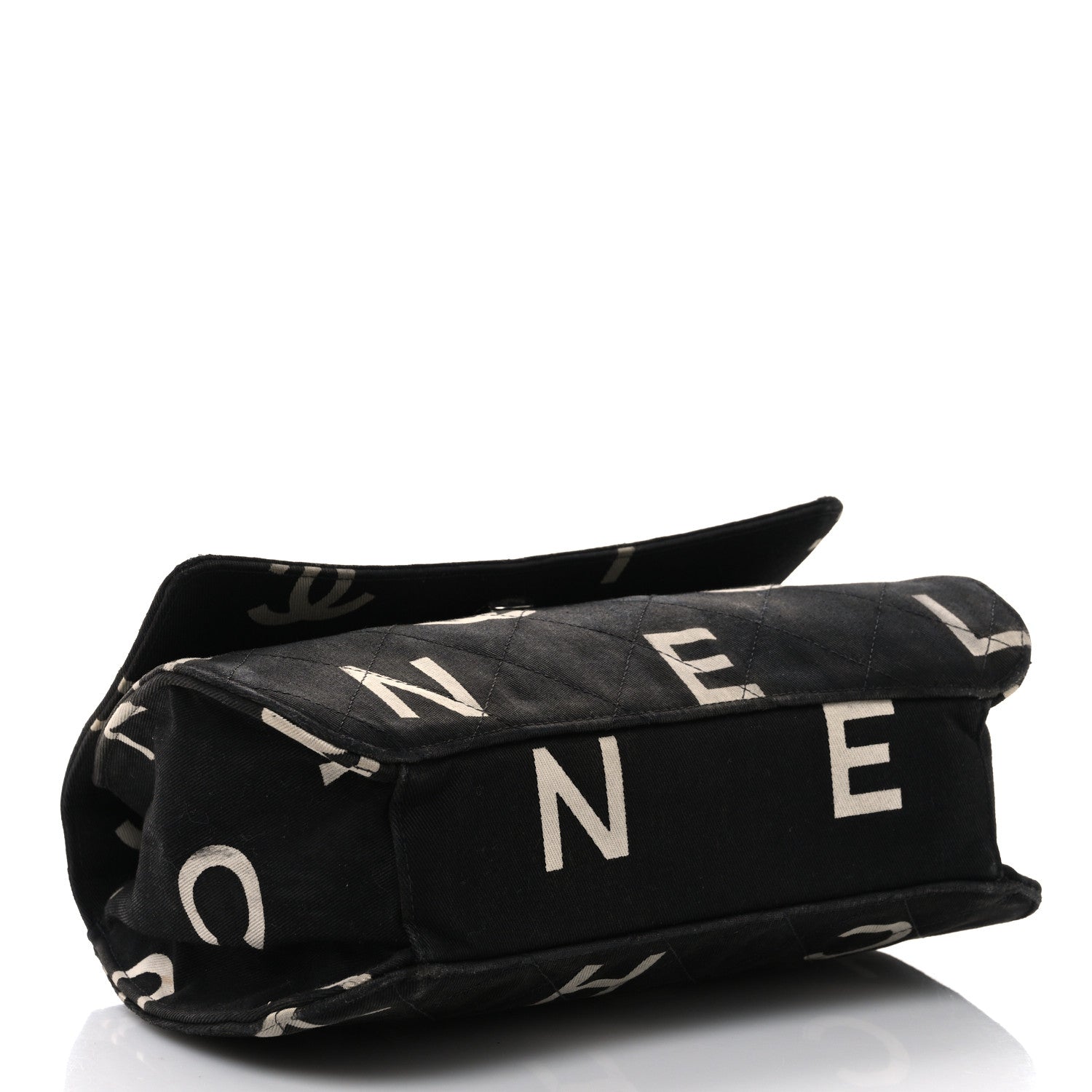 Canvas Quilted Letter Printed Flap Black