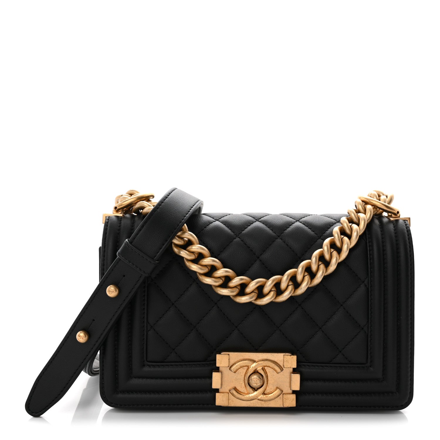 Calfskin Quilted Small Boy Flap Black