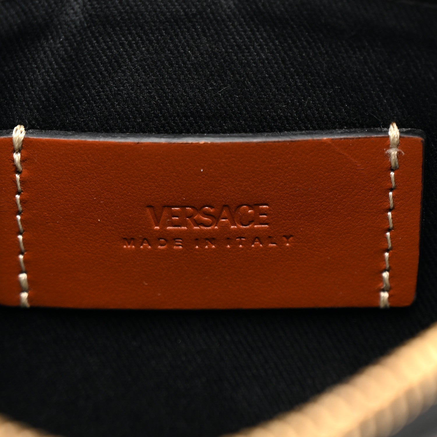 Coated Canvas Medium La Greca Signature Pouch Black Caramel