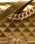 Metallic Patent Calfskin Quilted Medium Boy Flap Gold