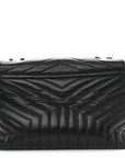 Calfskin Y Quilted Monogram Monochrome Large Loulou Chain Satchel Black
