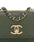 Lambskin Quilted Trendy CC Card Holder On Chain Green