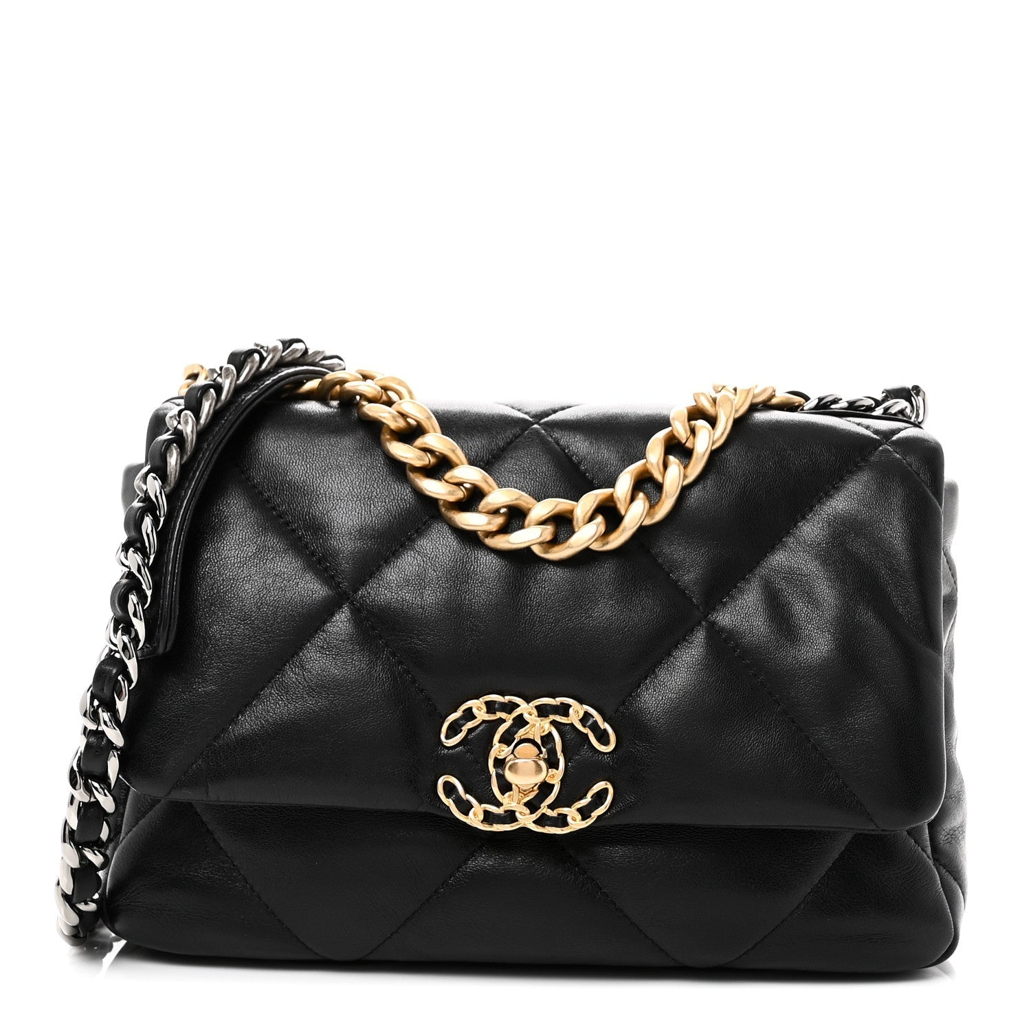 Lambskin Quilted Medium CHNL 19 Flap Black