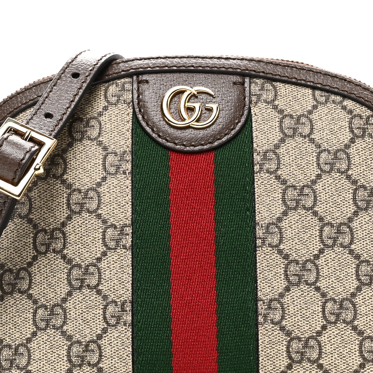 GG Supreme Monogram Textured Dollar Calfskin Web Small Ophidia Dome Shoulder Bag Beige Ebony New Acero