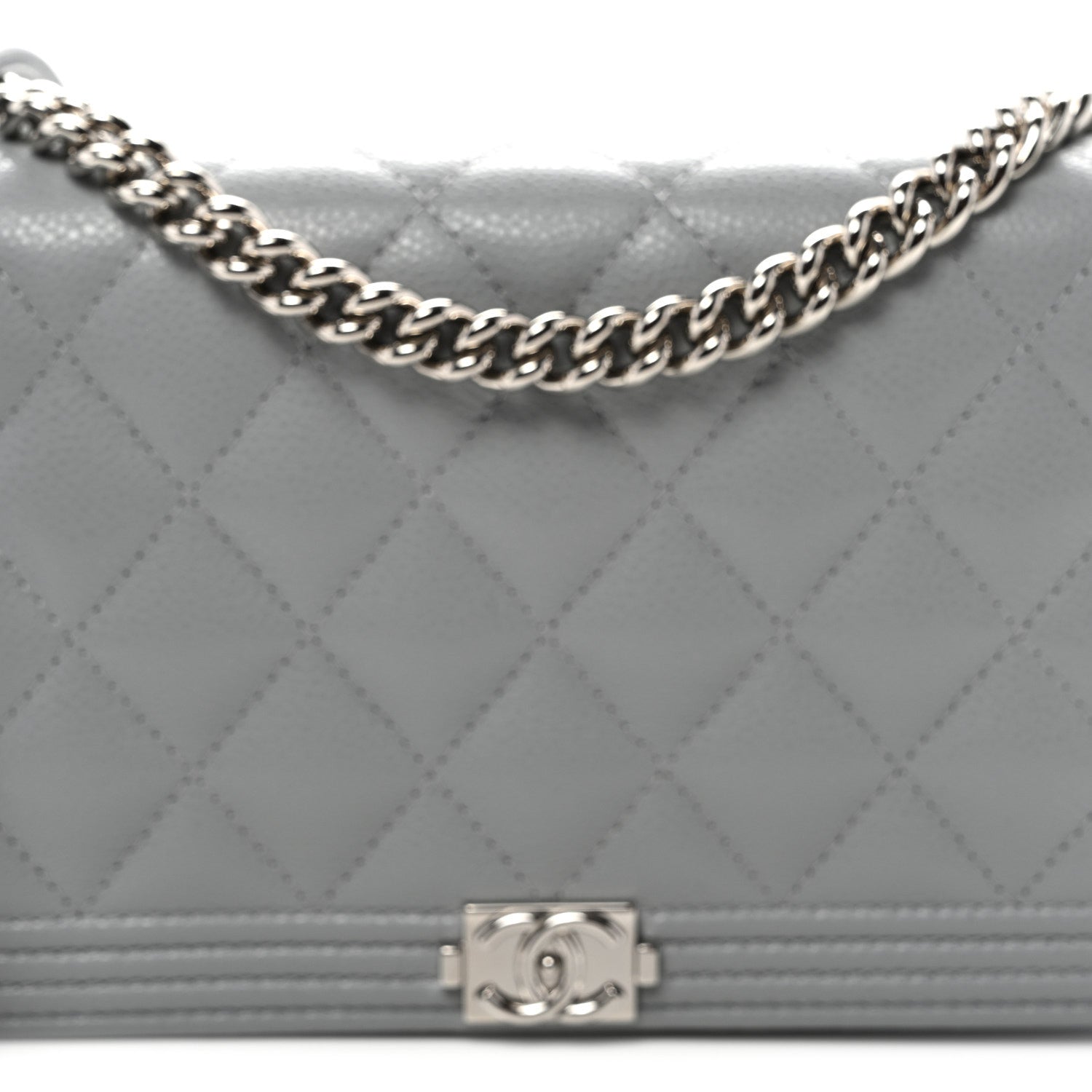 Caviar Quilted Boy Wallet On Chain WOC Grey