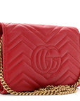 Calfskin Matelasse GG Marmont Chain Wallet Hibiscus Red