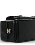 Shiny Lambskin Quilted Trendy Pockets Hobo Black