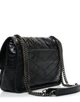 Crinkled Calfskin Matelasse Monogram Baby Niki Chain Satchel Black