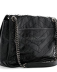 Crinkled Calfskin Matelasse Monogram Medium Niki Chain Satchel Black