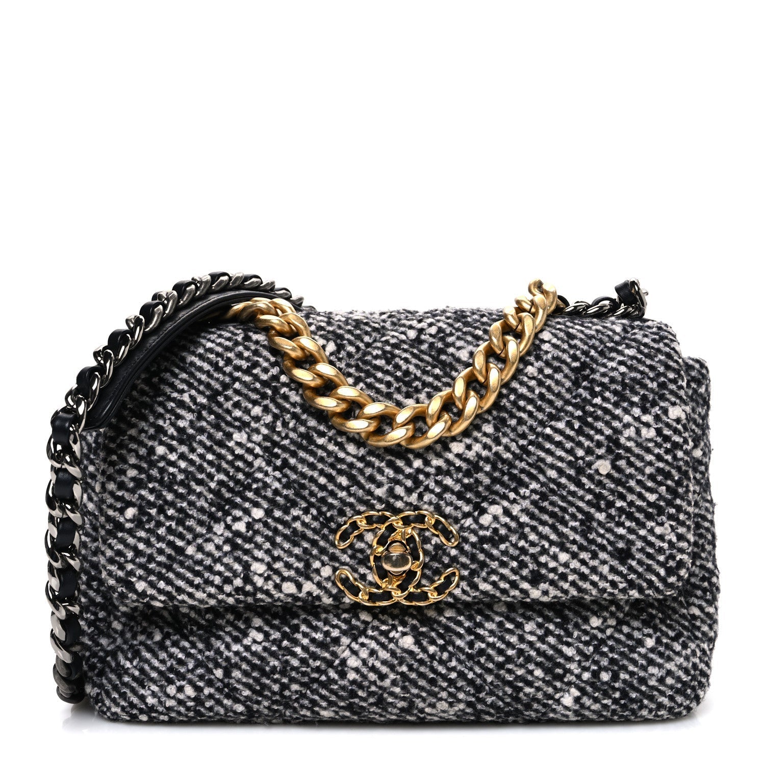 Tweed Quilted Medium CHNL 19 Flap Grey
