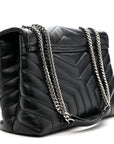 Calfskin Y Quilted Monogram Medium Loulou Chain Satchel Black