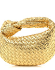 Laminated Calfskin Pressed Intreccio Mini Jodie Gold
