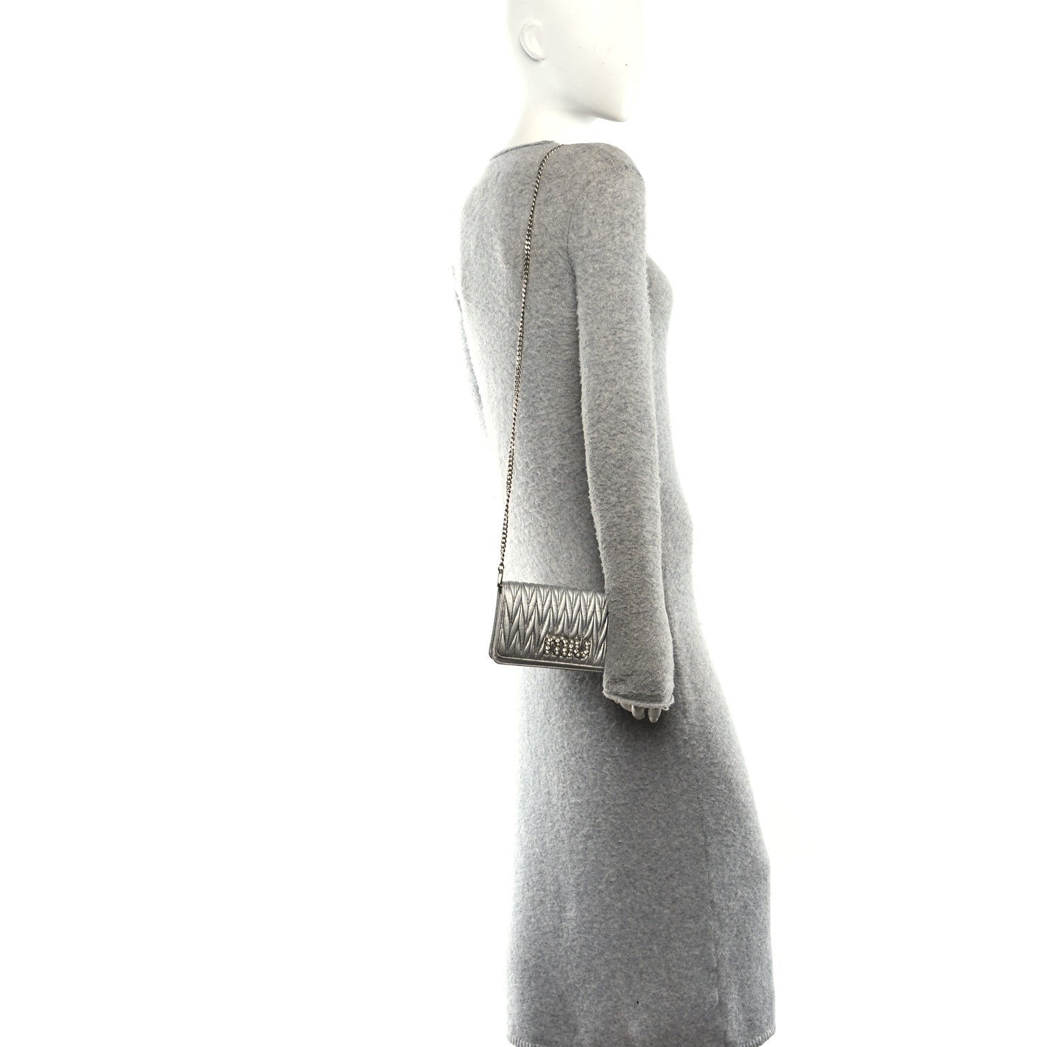 Metallic Nappa Matelasse Chain Crossbody Silver