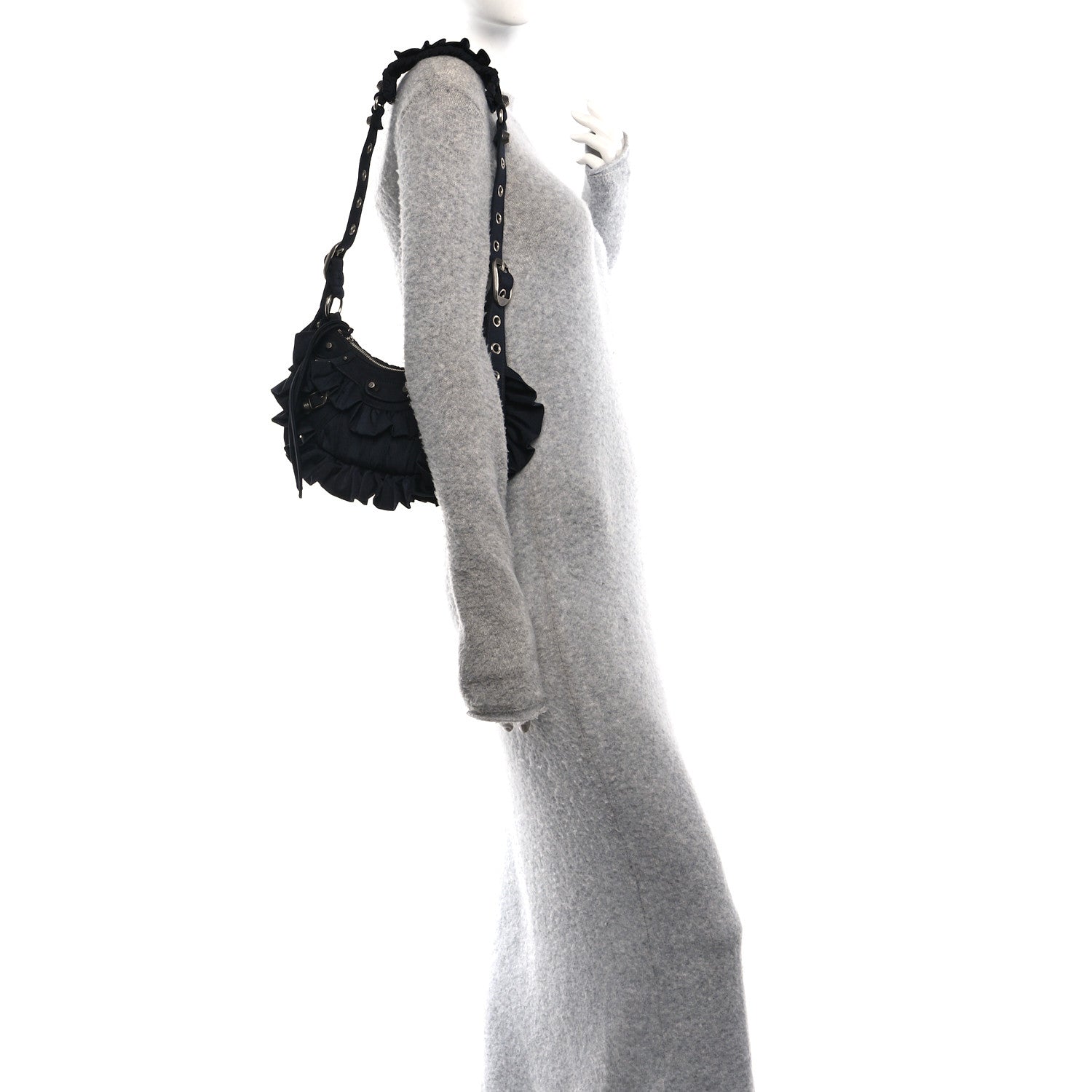 Ruffled Jersey Le Cagole Shoulder Bag XS Black