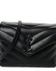 Calfskin Y Quilted Monogram Monochrome Toy Loulou Crossbody Bag Black