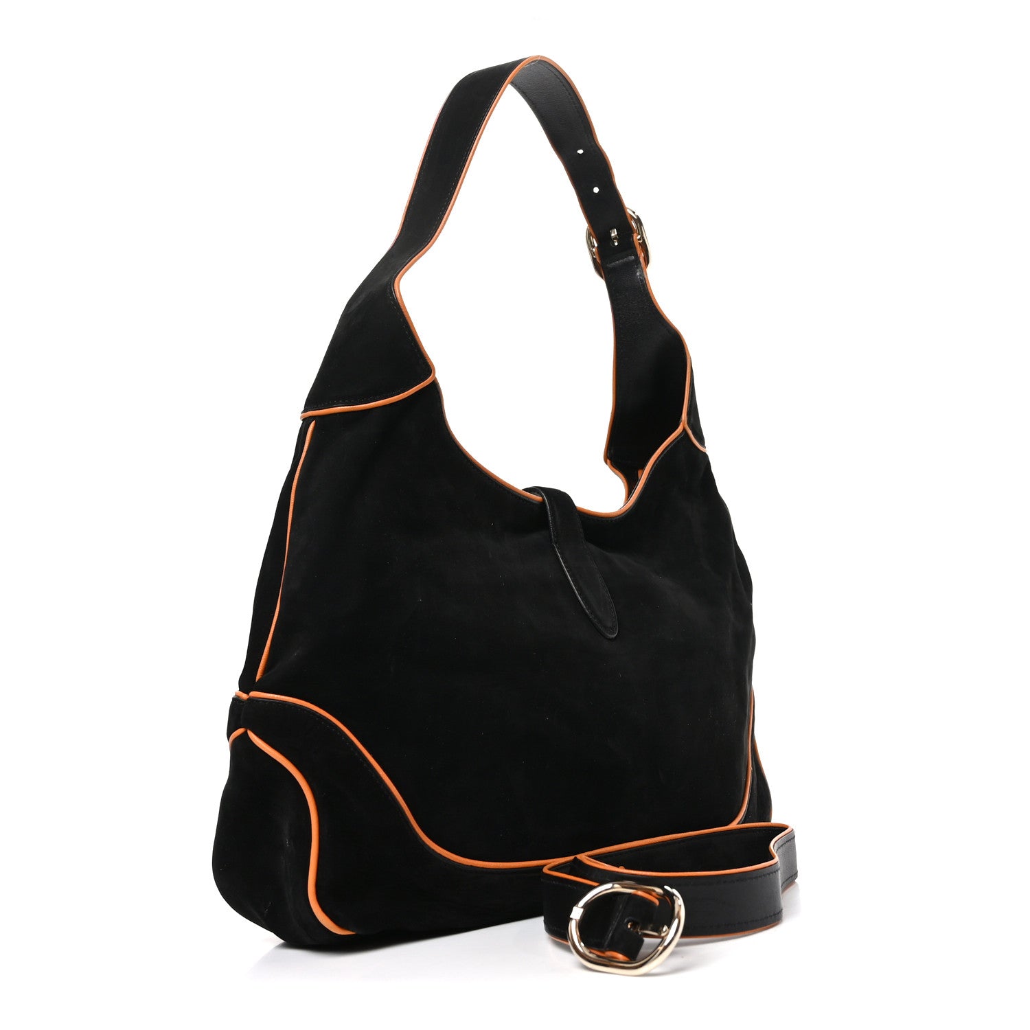 Nubuck Medium New Jackie Shoulder Bag Black Orange
