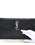 Calfskin Crocodile Embossed Uptown Monogram Pouch Black