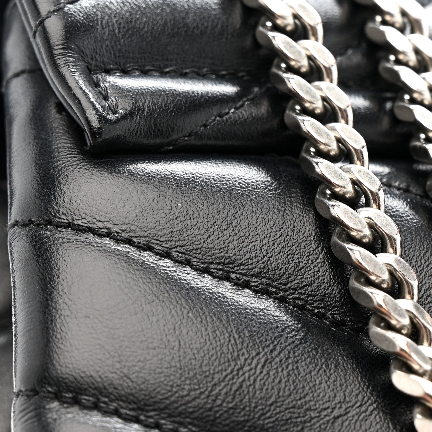 Calfskin Y Quilted Monogram Medium Loulou Chain Satchel Black