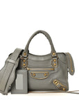 Chevre Gold Metallic Edge Hardware Mini City Gris Taupe
