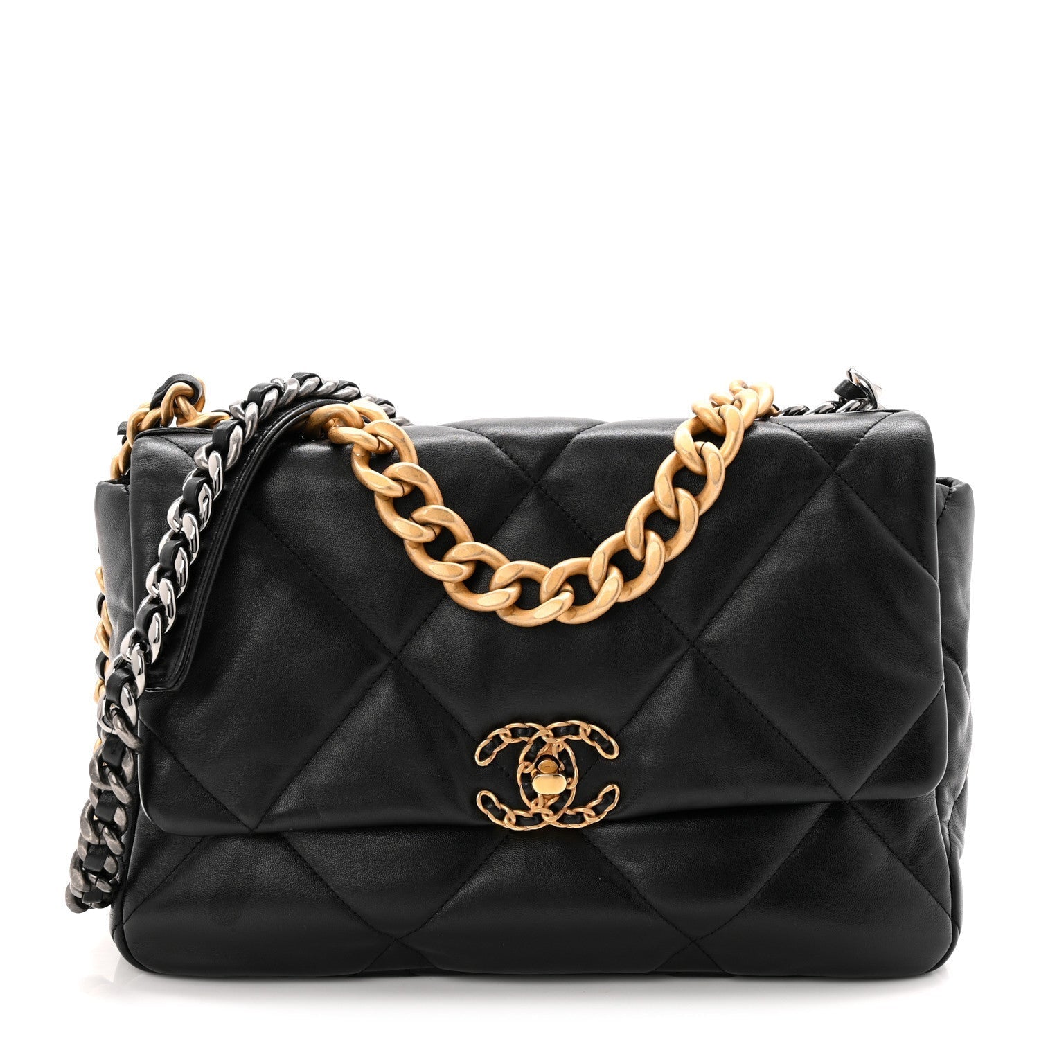 Goatskin Quilted Large CHNL 19 Flap Black