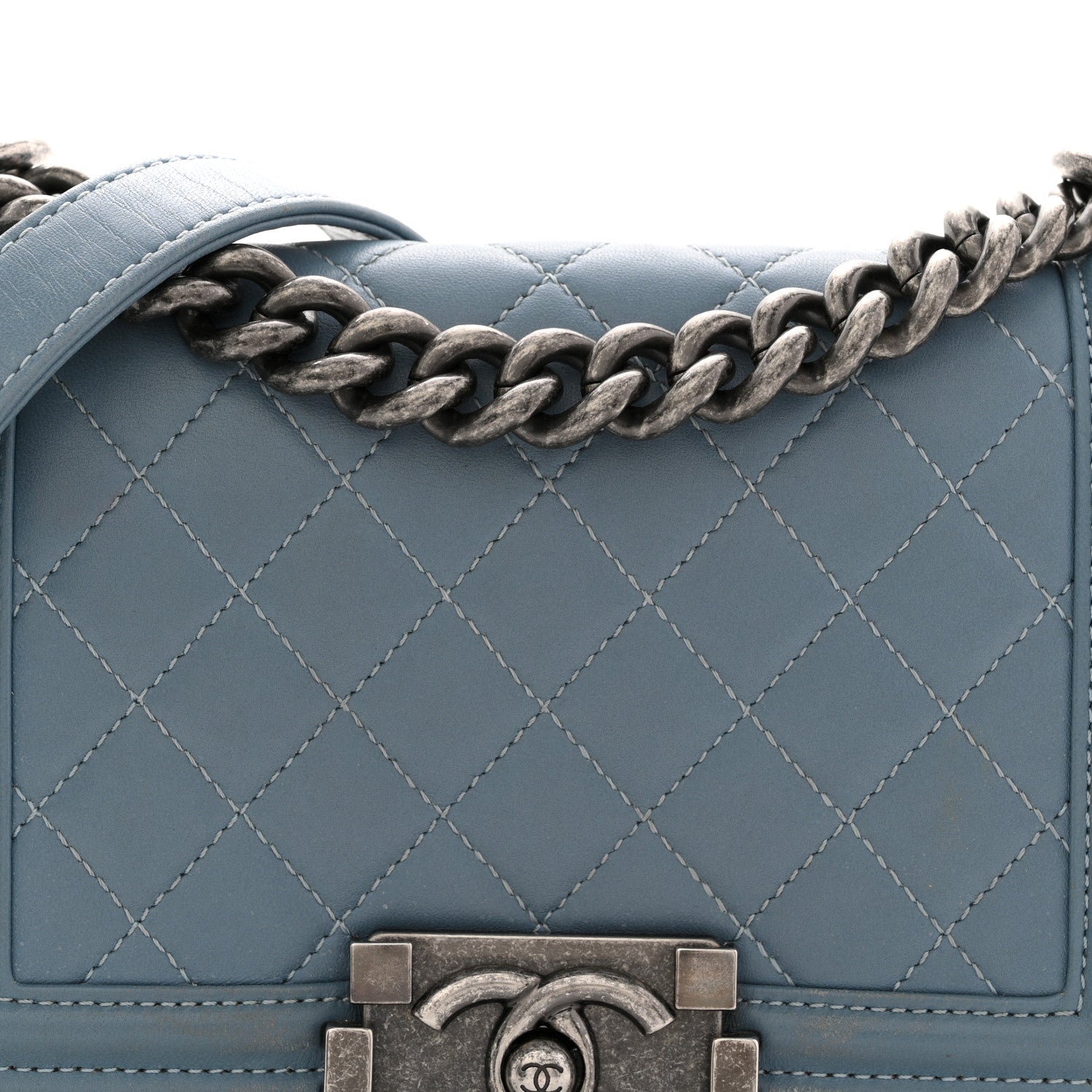 Lambskin Quilted Small Boy Flap Light Blue