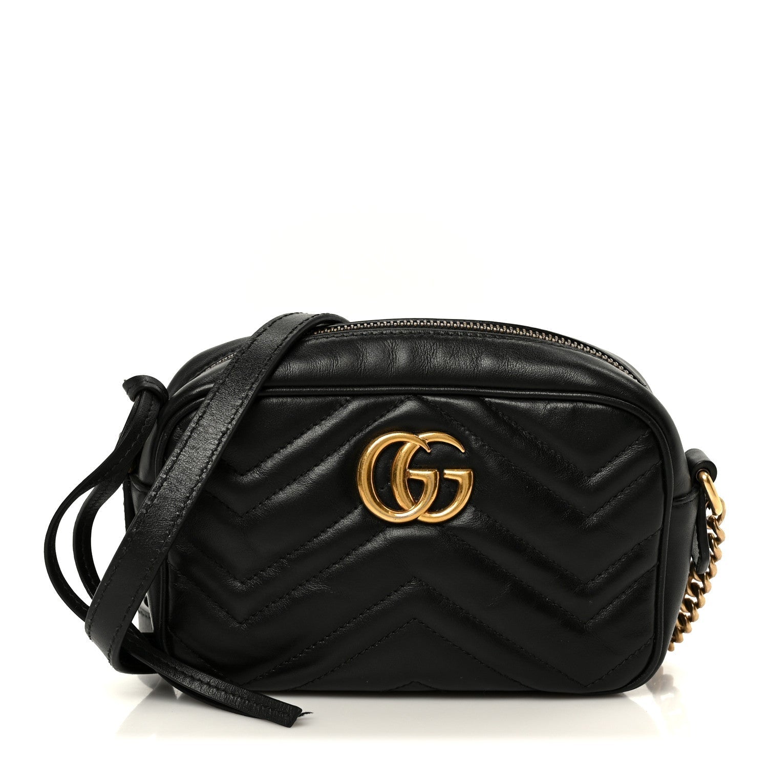 Calfskin Matelasse Mini GG Marmont Chain Shoulder Bag Black