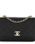 Lambskin Quilted Trendy CC Wallet On Chain WOC Black