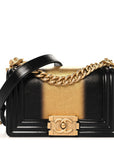 Metallic Glazed Calfskin Small Boy Flap Black Gold